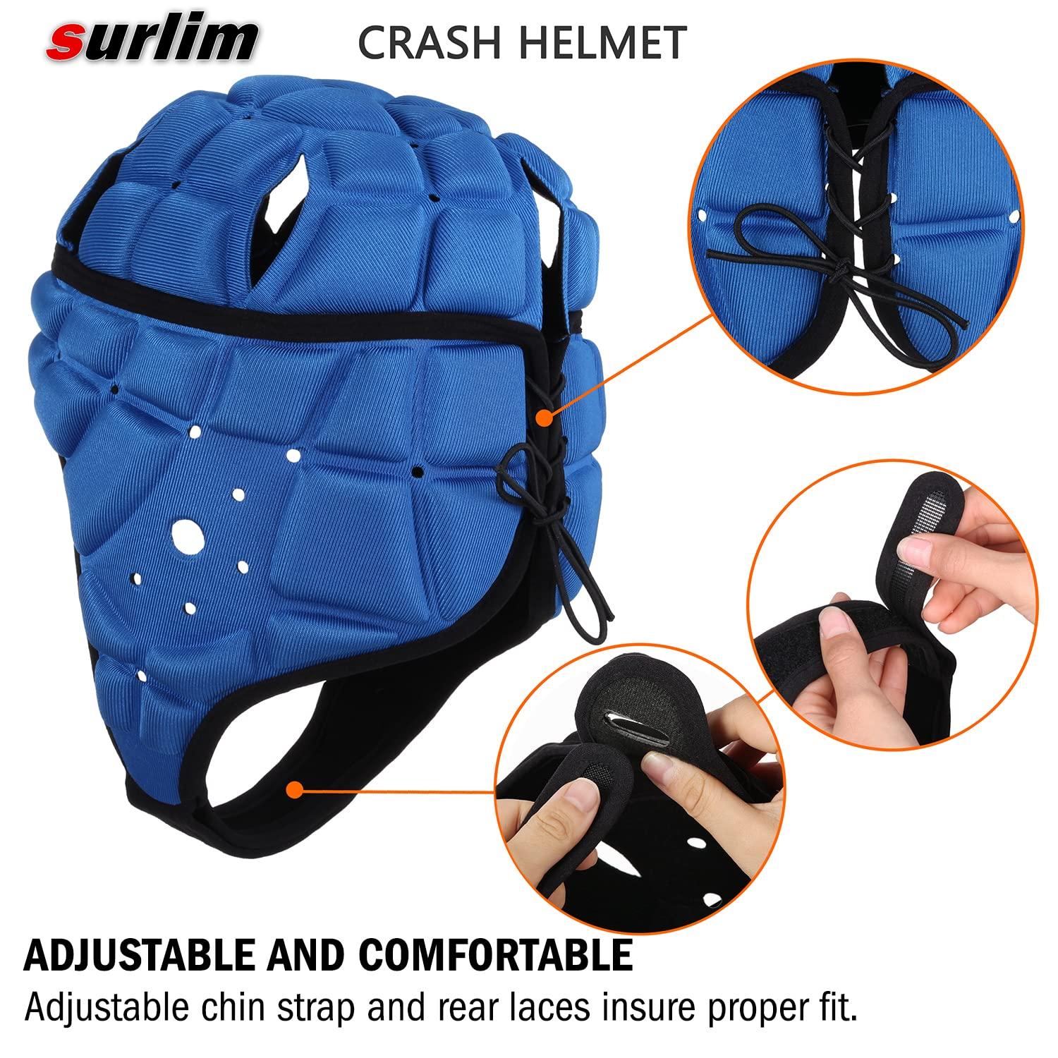 surlim Surlim Rugby Soft Helmet Soccer Headgear Scrum Cap 7v7 Flag Football Headguard for Adult Large (Blue)