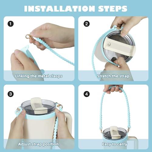 VIKIZUES VIKIZUES Water Bottle Handle - Soft Silicone Water Bottle Holder, Sling, Lanyard, Carrier with Strap - Fits Most 8-40oz Water Bottles - Compatible Stanley Cup Accessories (Blue)