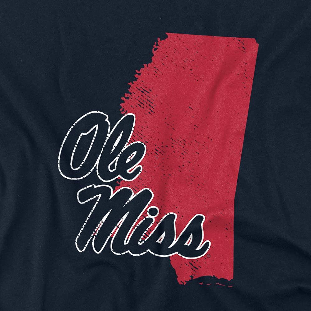 University of Mississippi University of Mississippi Ole Miss Official State Shape Unisex Adult T-Shirt, State Shape, 5X-Large