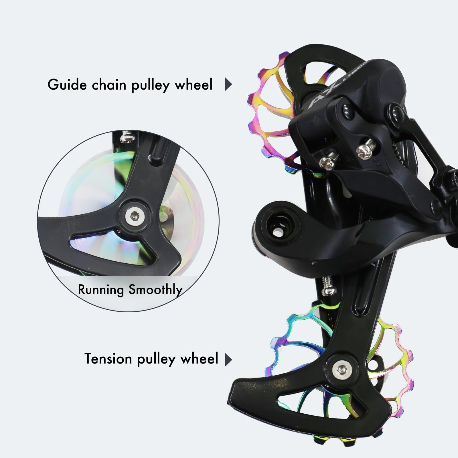 DJC Components DJC Bike Ceramic Bearing Pulley Wheel 2pcs Guide Roller 11T 12T 13T 14T 15T 16T MTB Road Bike Rear Derailleur for Shimano for Sram Pulley oilslick (oilslick, 2pcs 12T)