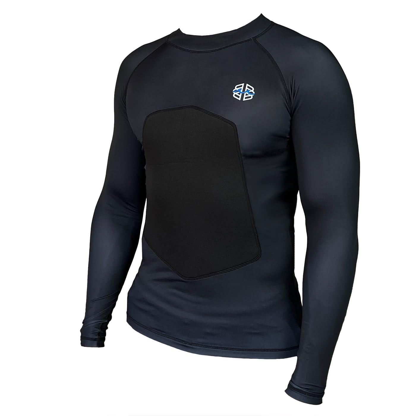 RIBBY RIBBY SPF 50+ Padded Rash Guard for Surfing, Boogie, Scuba Black