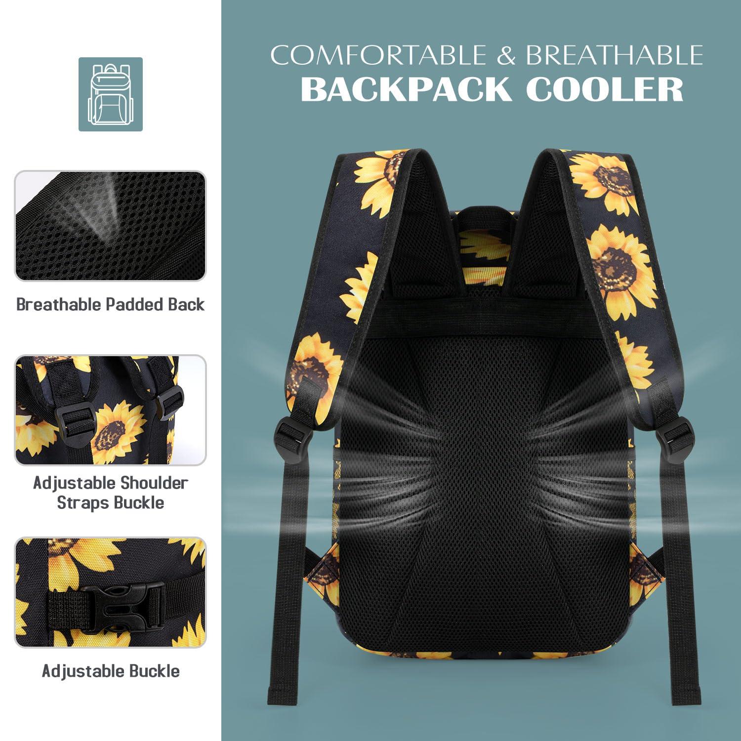 Tuwubi Tuwubi Cooler Backpack 35 Cans, Backpack Coolers Insulated Leak Proof for Men Women, Waterproof Soft Sided Lunch Camping Beach Travel Ice Chest Backpack Cooler Bag Sunflower