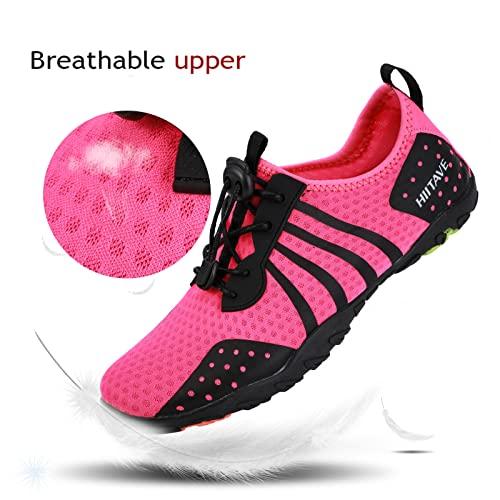 HIITAVE HIITAVE Womens Aqua Beach Water Shoes Quick Dry Barefoot Swim Socks for Surf Pool River Walking Diving Water Sports Fushia W9/M8