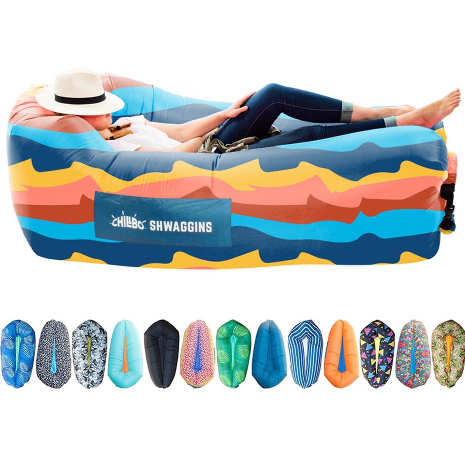 Chillbo Chillbo Shwaggins Inflatable Couch No-Pump Setup, Ripstop Polyester, Stability Pegs, Fun Prints, Portable Air Lounger for Beach, Camping, Festivals, and Tailgating - Desert Daydream