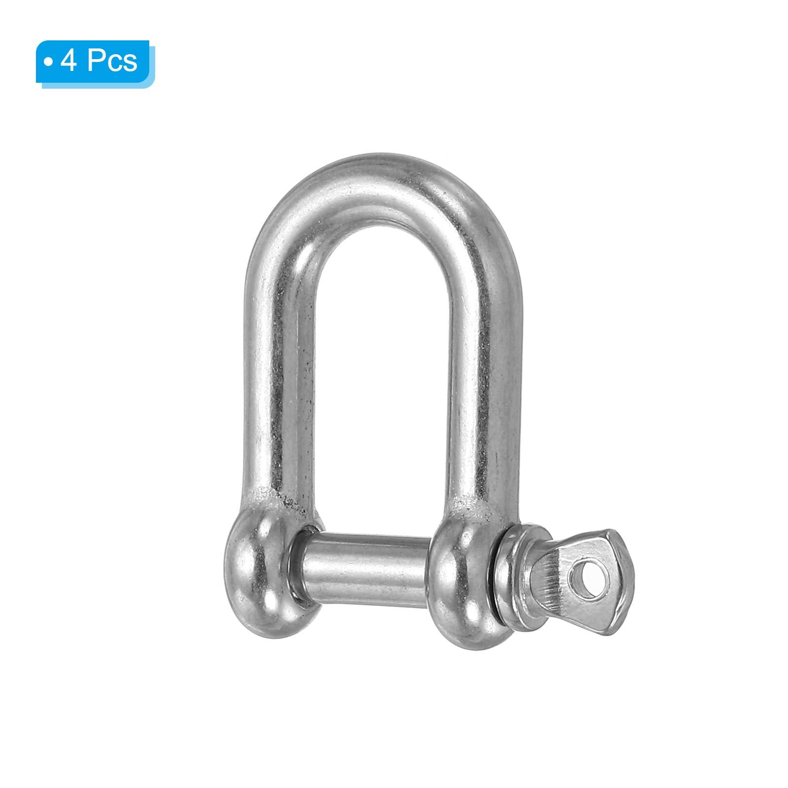 PATIKIL PATIKIL D-Ring Shackles, 4Pcs 13/32 Inch Inner Width Stainless Steel U Type Fob Key Hook Small Bow Shackle for DIY Craft Leather Replacement