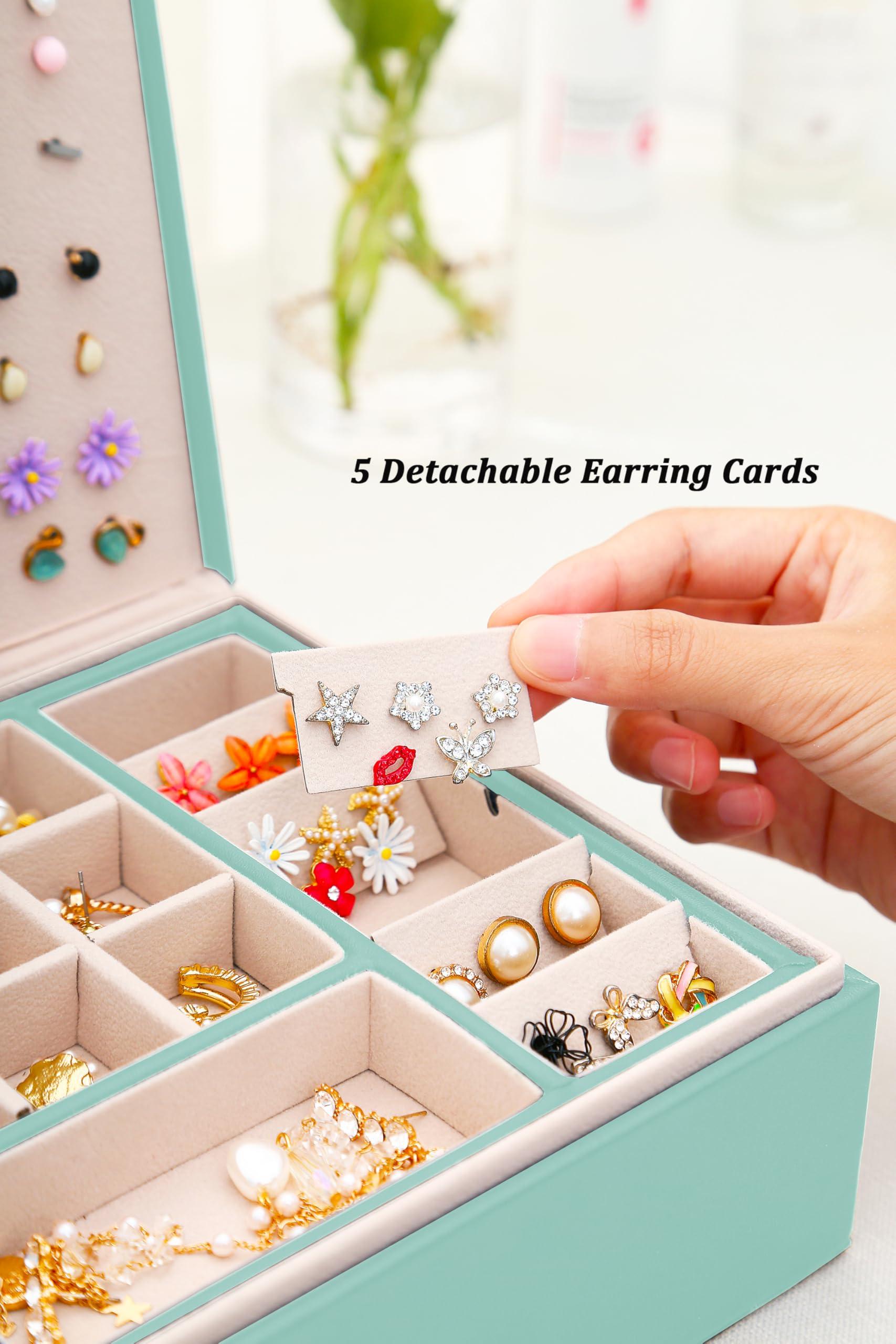 QBestry QBestry Girls Jewelry Box for Earrings Jewelry Organizer Box Teen Girls Earrings Organizer Jewelry Box Earring Holder Organizer Stud Earring Box for Girls Womens Jewelry Case Organizer Teal