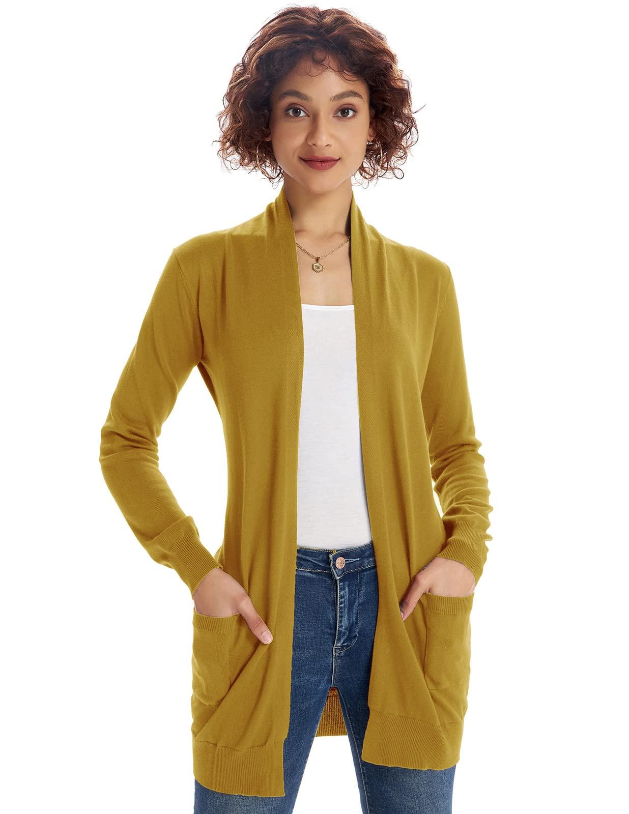 GRACE KARIN Womens Lightweight Sweater Cardigan Long Sleeve with Pockets Mustard L