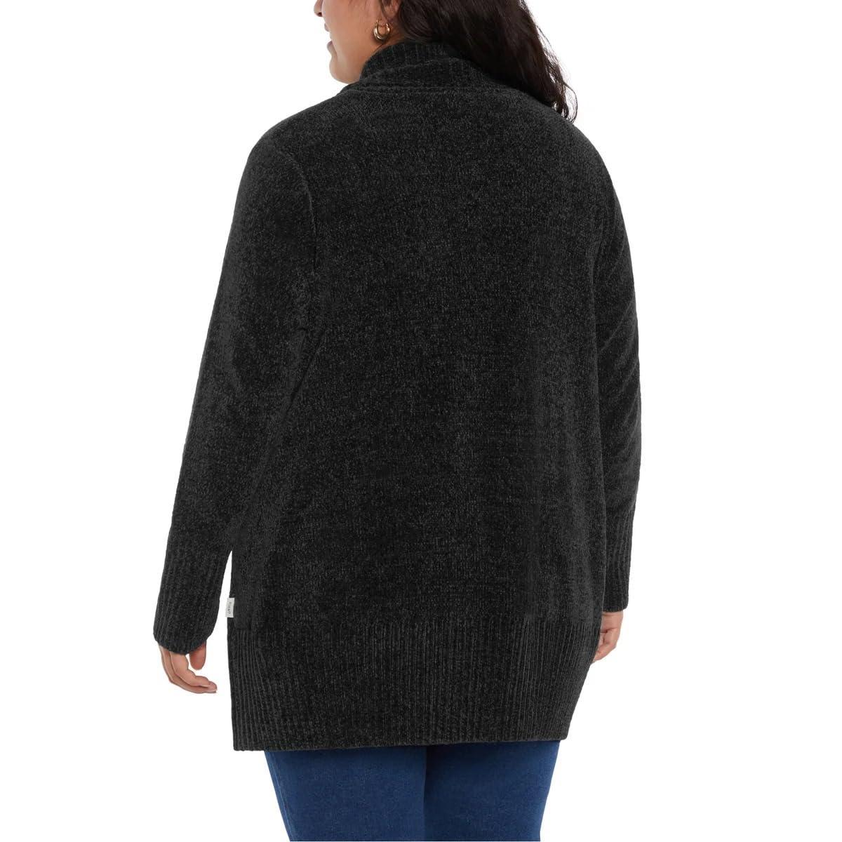 Orvis Orvis Womens Cardigan Sweater Chenille Pockets Soft Open-Front Midweight (Black,Medium)