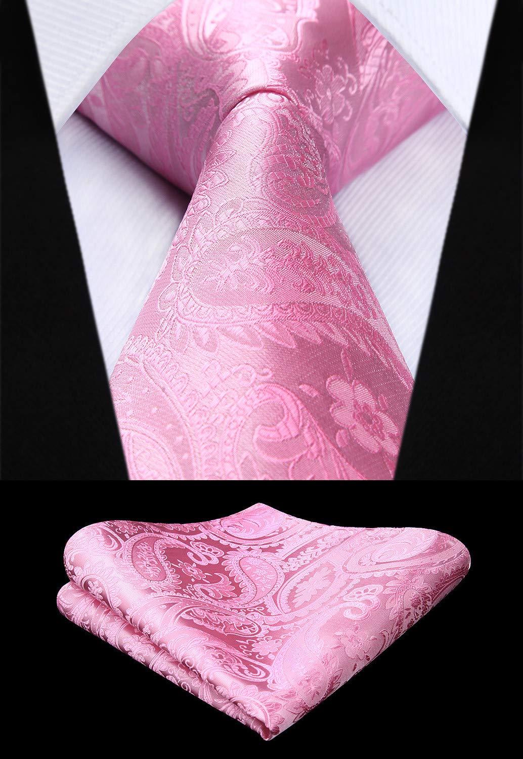 HISDERN HISDERN Men's Vest Tie Set Paisley Floral Jacquard Casual Silk Necktie Pocket Square Waistcoat for Suit or Tuxedo Pink