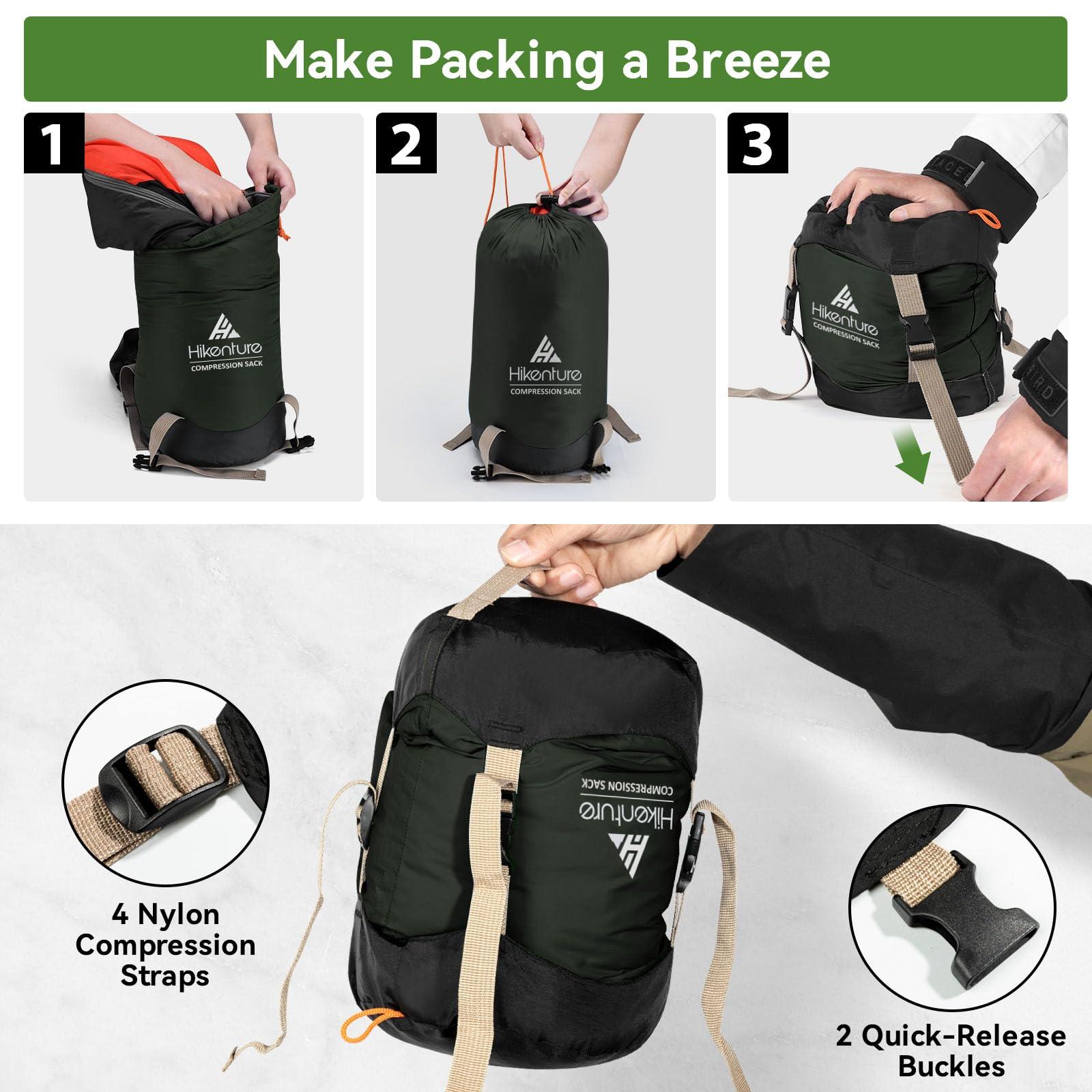 Hikenture Hikenture Compression Sack for Sleeping Bag, Upgrade Anti-Tear Nylon Sleeping Bag Stuff Sack, 10L/14L/20L/30L Water-Resistant Compression Bag, Storage Bag (Dark Green, 20L)