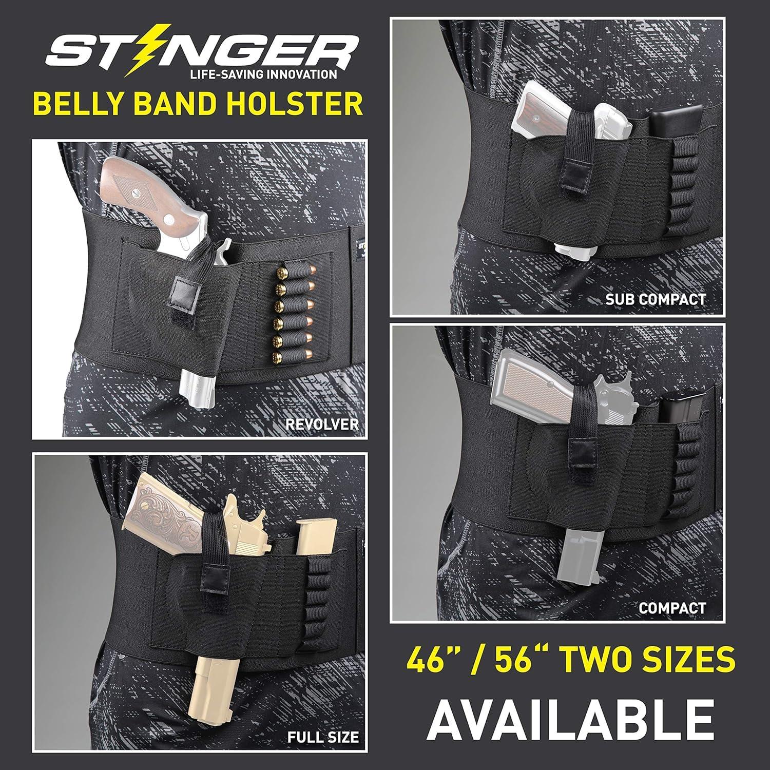 Stinger Stinger Belly Band Holster for Concealed Carry, IWB OWB Gun Holster, Breathable Fabric Comfortable Waistband Handgun Holster, Ammo Bandolier for Extra Round of Revolver Bullet (56", Right)