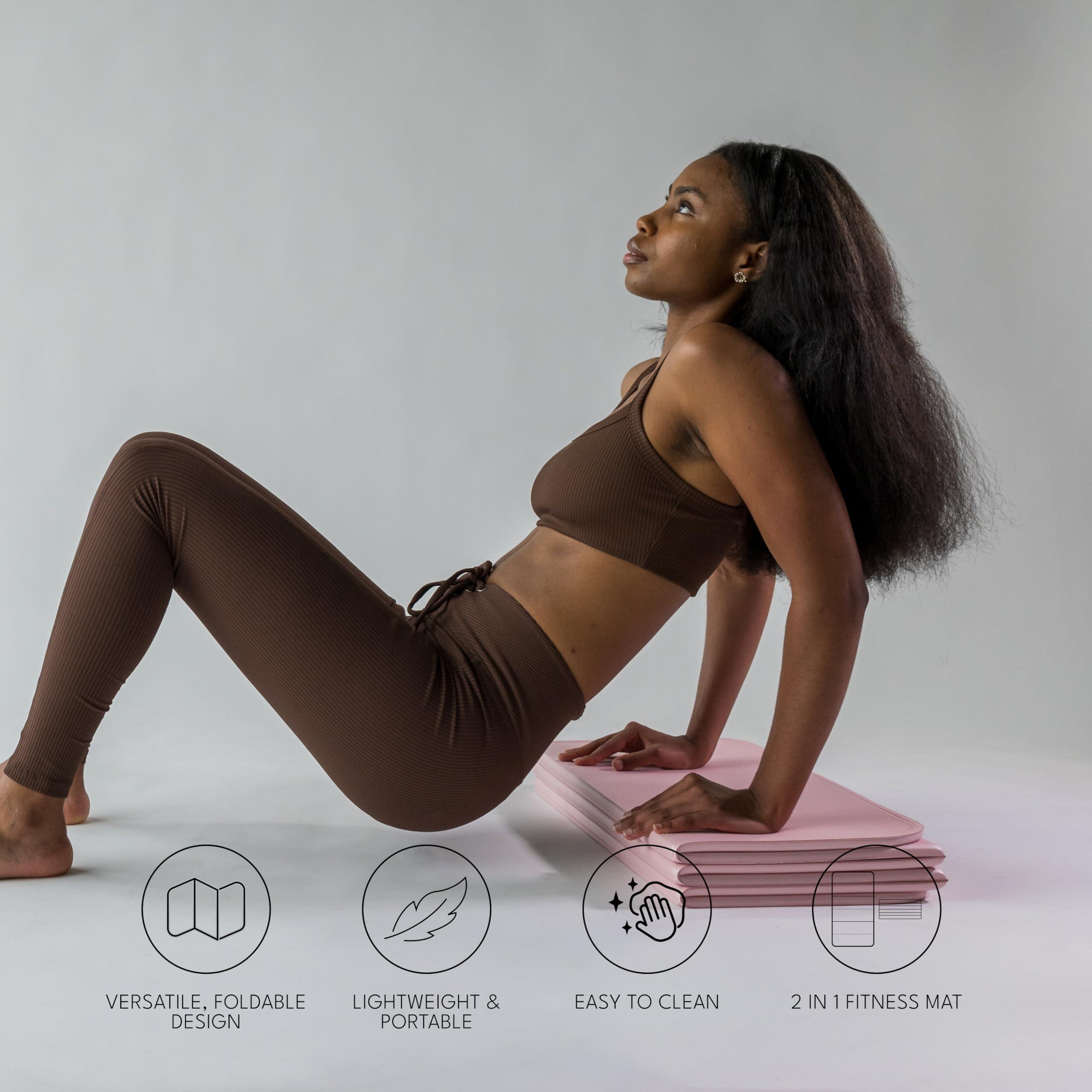 Stakt Stakt Foldable Multi-Purpose Fitness & Yoga Mat with Patented Design, Workout Mat with Non-Slip Surface, Portable & Lightweight, For Studio or Home Use, As Seen on Shark Tank (Rosewater)