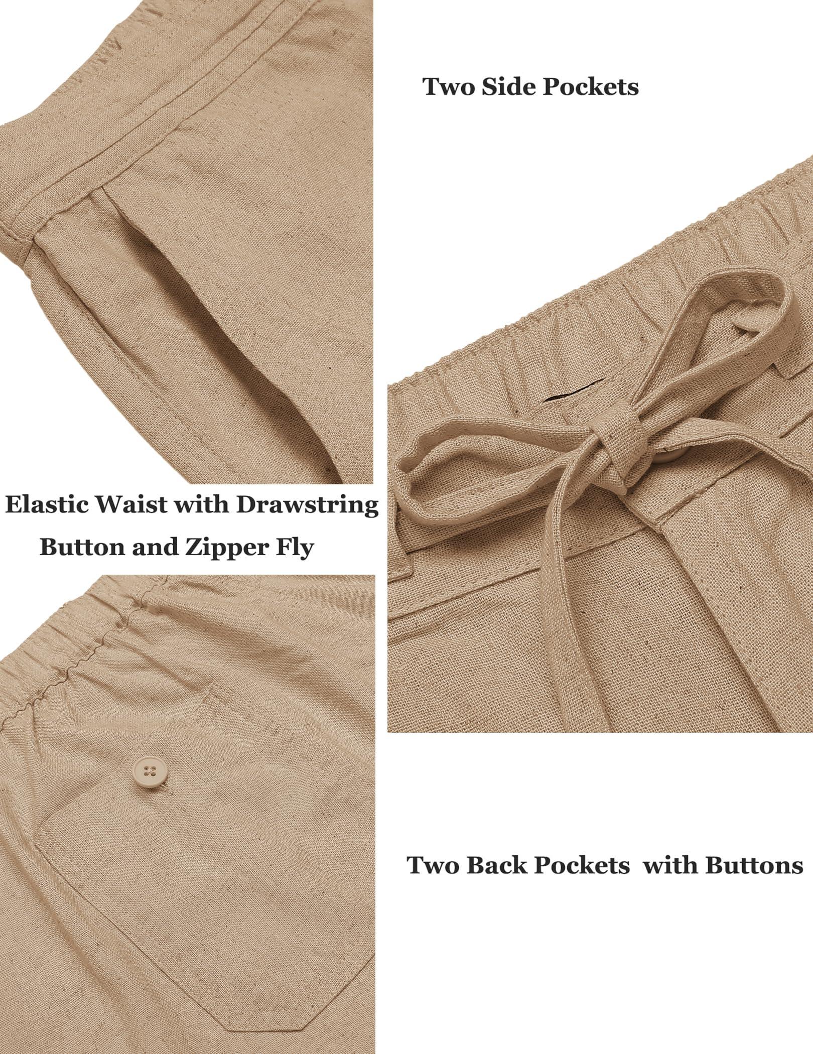 COOFANDY COOFANDY Mens Linen Pants Loose Fit Yoga Beach Pants Casual Summer Elastic Waist Drawstring Trousers with Pockets Khaki