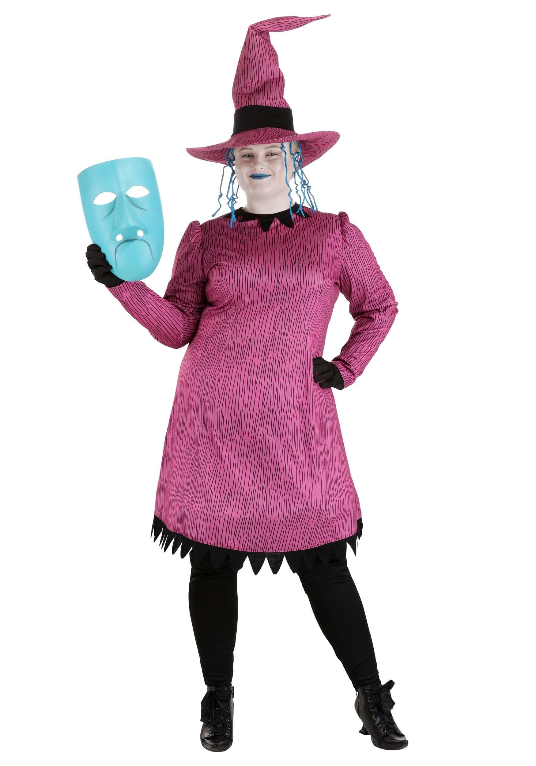 Fun Costumes Plus Size Shock Costume | Adult Disney Nightmare Before Christmas Womens Dress, Leggings, Hat with Attached Hair & Mask 2X Purple