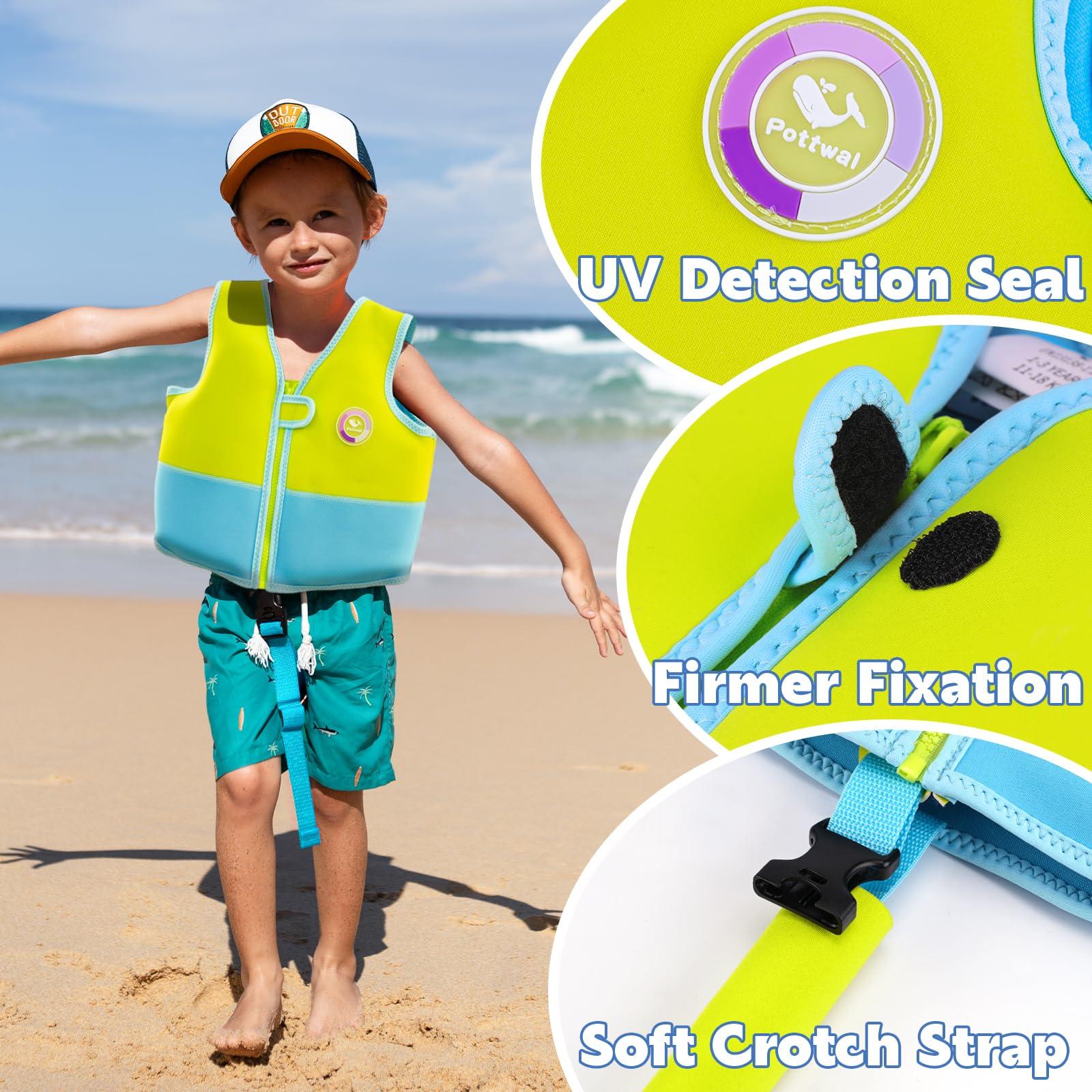 Pottwal Pottwal Swim Vest for Kids - Swim Jacket for 2-3 Years (33-40LBS) - Buoyancy Aid Made of Neoprene & EPE - with Adjustable Crotch Strap - Green