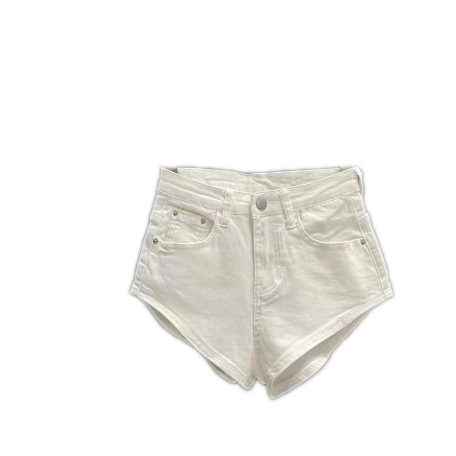 Dawery Retro Women's Slim Bodycon Sexy Gray Denim Shorts Elastic Slim Low Waist Denim Hot Pants Female (Medium,White)