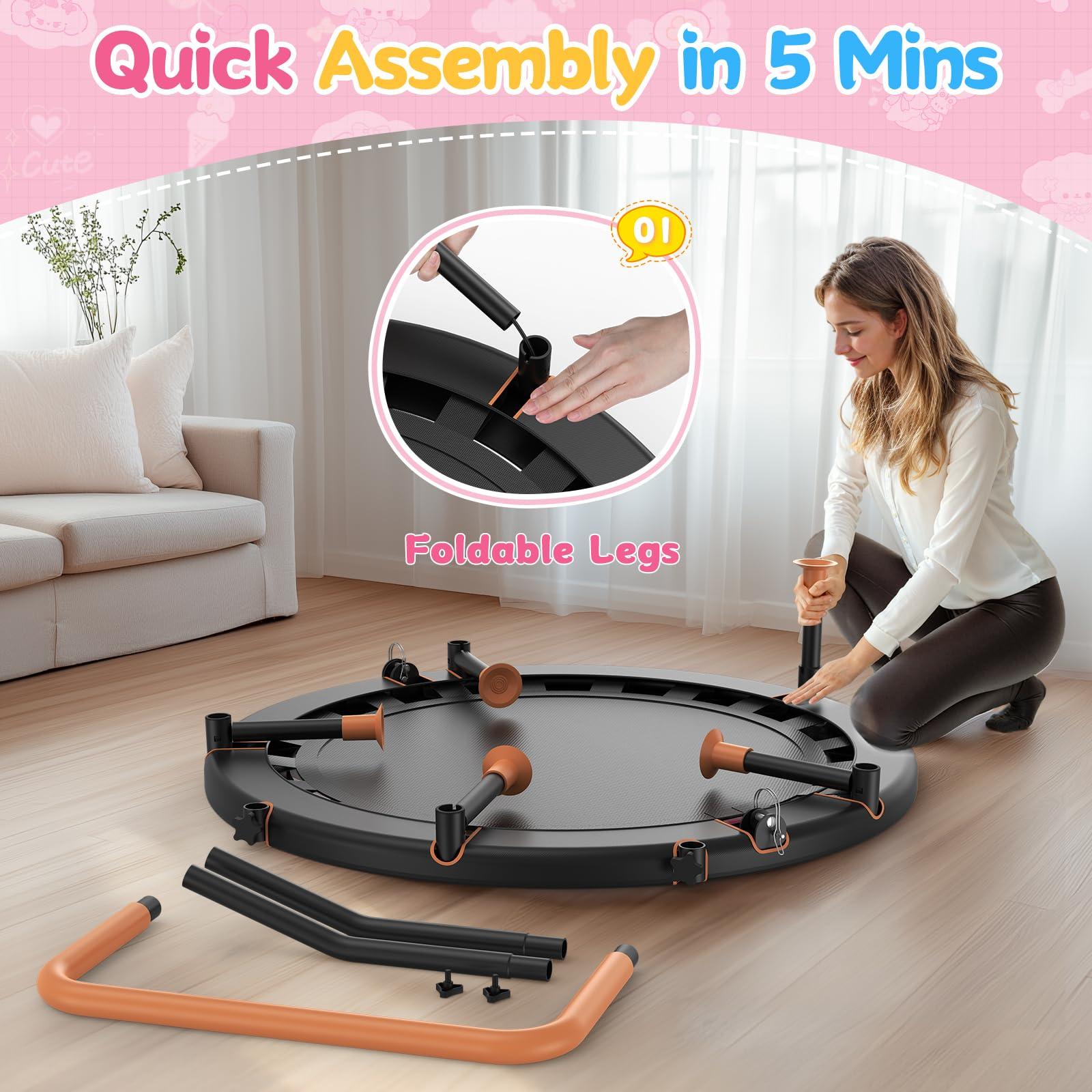 BCAN BCAN 36'' Toddler Trampoline, Foldable Mini Trampoline for Kids Ages 1-6, Adjustable Handle, Safety Pad & Foldable Legs, Baby Trampoline Indoor/Garden, Gift for Boy and Girl, Black