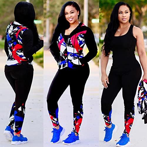 Bluewolfsea Bluewolfsea Womens Jogging Suits 2 Piece Set Color Block Zip Up Jacket Hoodie and Sweatpants Set jogger Sets Medium Red