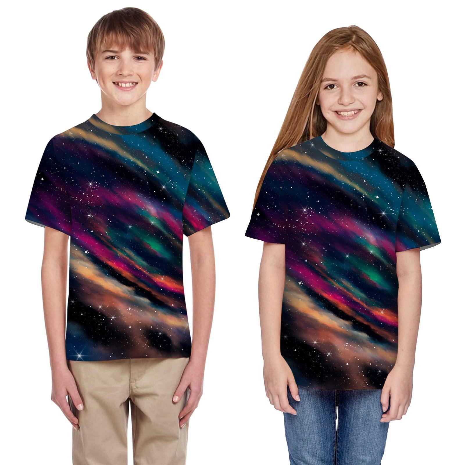 ASKX Galaxy Tops Clothes T-Shirt Casual Kids Teen Print Girls Boys Children Boys Tops Undershirts Boys (Black, 11-12 Years)