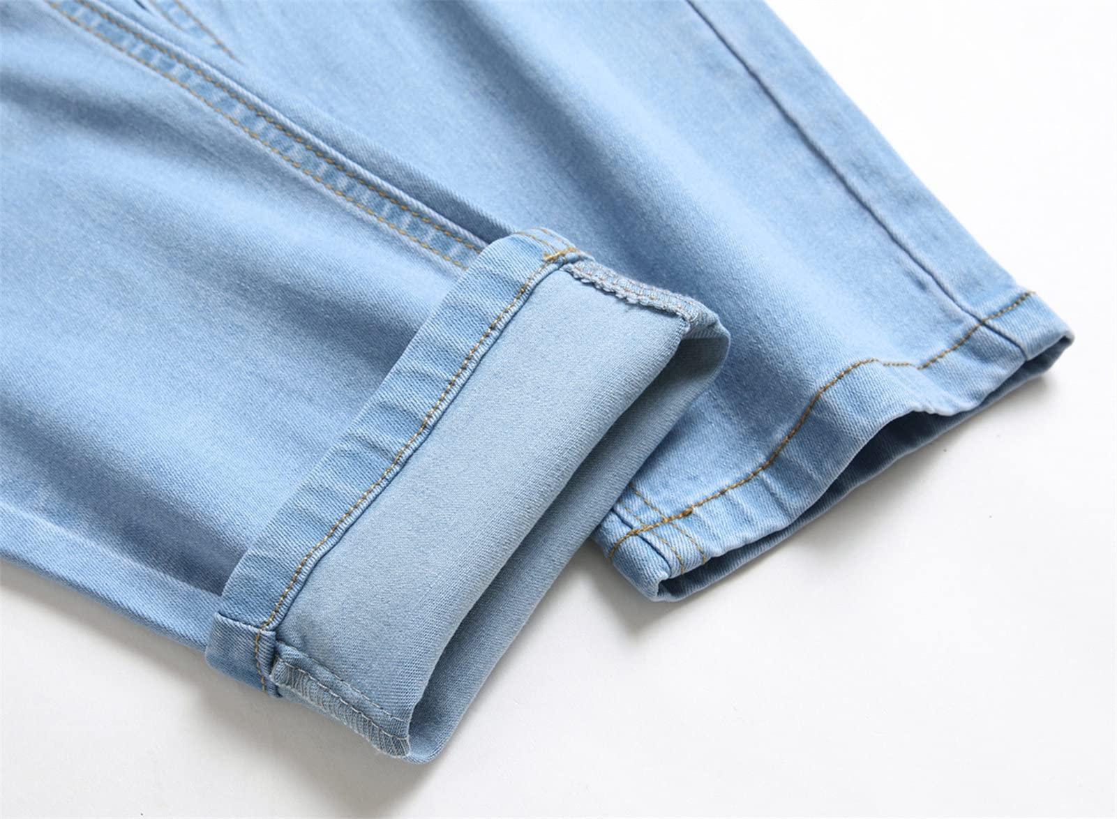 JEsilunmaMY JEsilunmaMY Mens Summer Biker Denim Pants Mid Waist Distressed Ripped Straight Leg Jeans Slim Fit Stretch Street Pencil Jeans (Blue,30)
