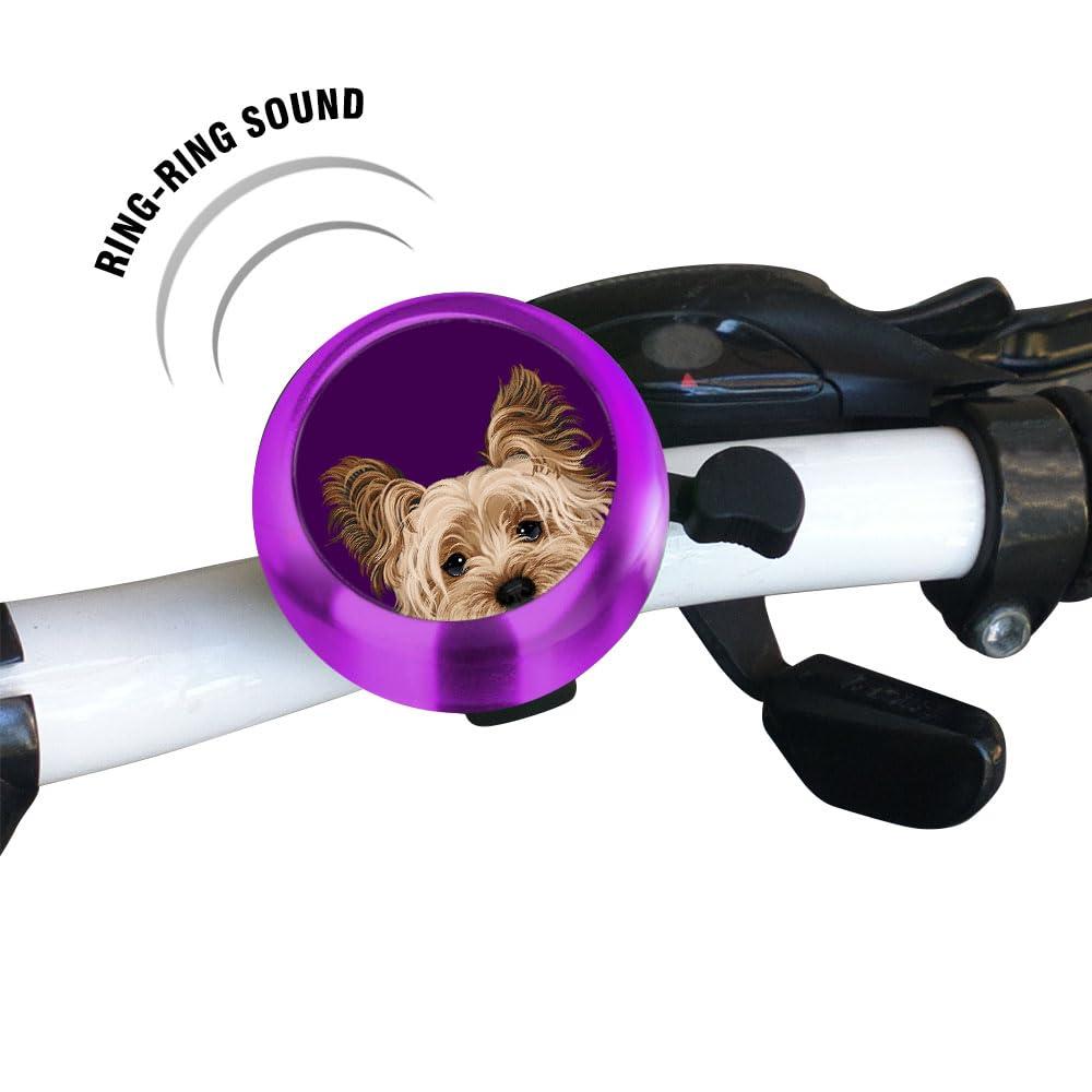 WIRESTER WIRESTER Purple Aluminum Round Bike Bell, Classic Ring Bicycle Bell, Bike Accessories Bell Ring for Adults Kids Girls Boys - Yorkshire Terrier Dog