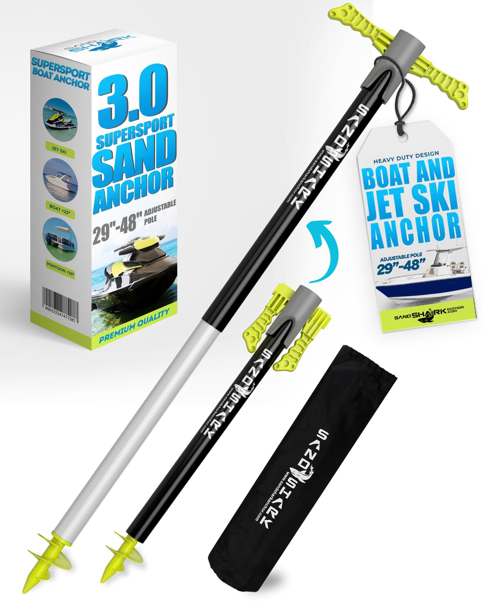 SAND SHARK SANDSHARKANCHOR.COM SandShark Supersport 2.0 Boat Anchor - Shallow Water Anchor Pole - Great Jet Ski Anchor, PWC Anchor, Pontoon Boat Accessories for Beach and Sandbar - Adjusts 29\"-48\" w/Case