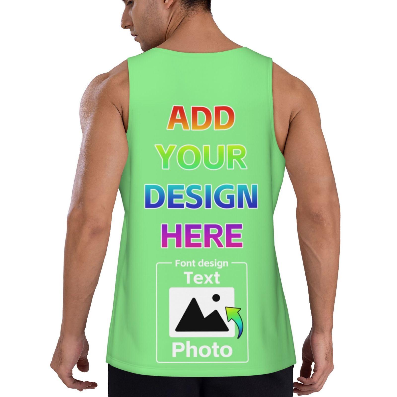 NineFit Basics Personalized Mens Tank Top Custom Men Sleeveless Tops Design Your Own Photo Text for Gym Running Tank Tops L A0136 Lightgreen