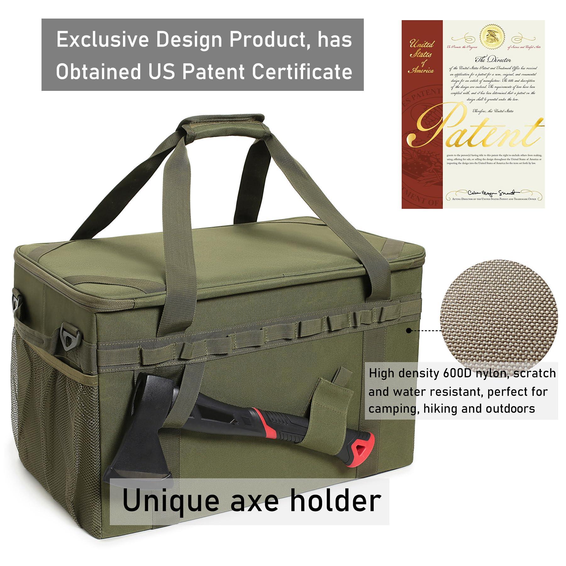 Lemubeane Lemubeane Tactical Camping Storage Bag Utility Tote Bag Organizer with Axe Holder & Shoulder Strap (OD Green, X-Large (57L))