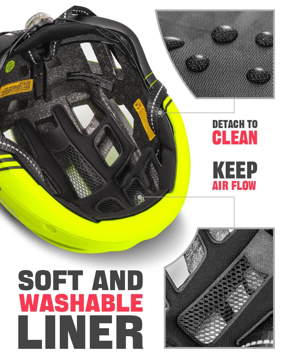 VICTGOAL VICTGOAL Bike Helmet for Men Women with Led Light Detachable Magnetic Goggles Removable Sun Visor Mountain & Road Bicycle Helmets Adjustable Size Adult Cycling Helmets (XL: 59-63 cm, Yellow)