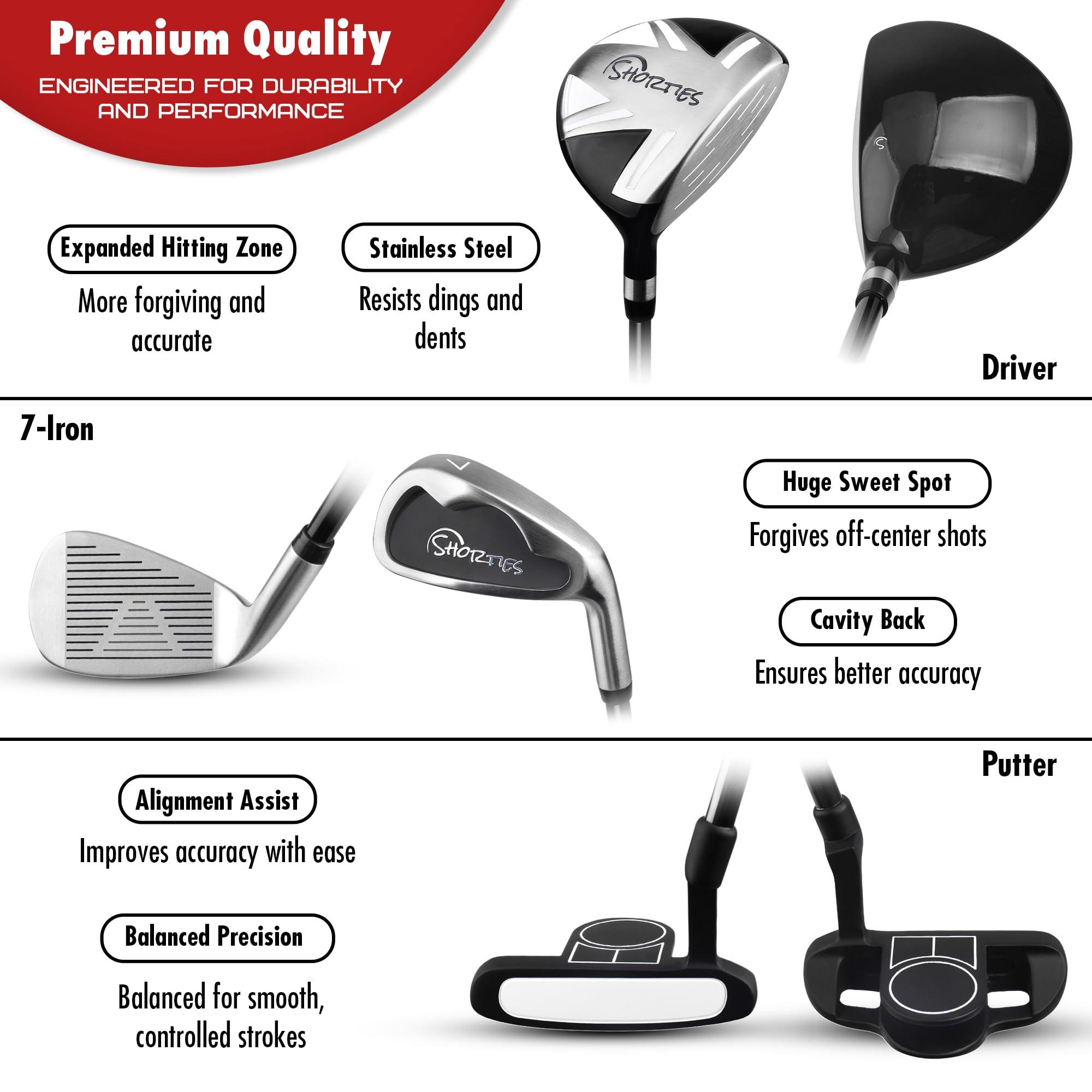 Shorties Golf Shorties Golf - Tiny Kids Golf Club Set | Perfect for Toddler Golfers and Kids 34"-38" Tall | EasyCarry Stand Bag | Driver, 7-Iron, Putter, Headcover, and Rain Cover | Graphite Right Orientation