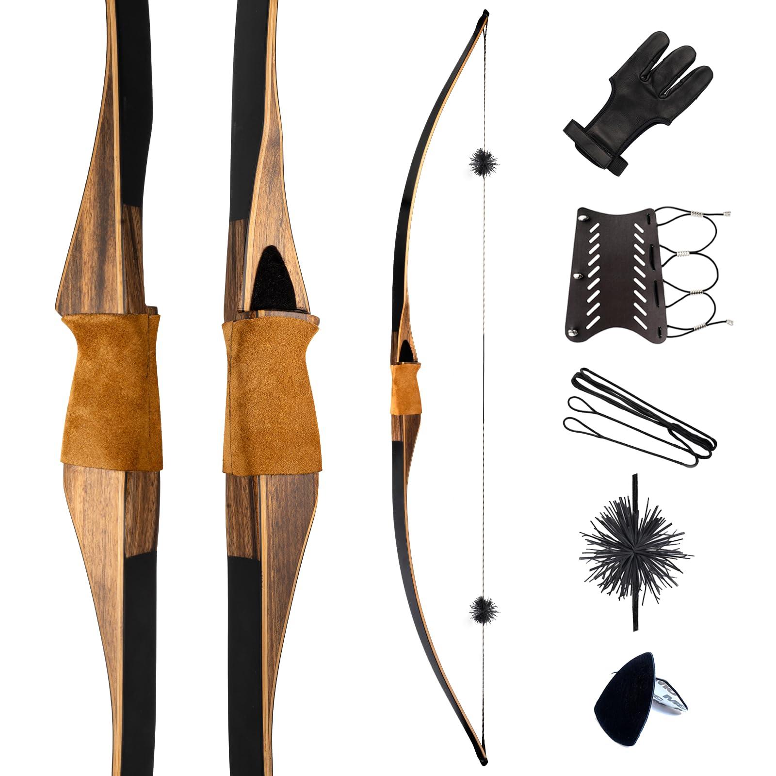 Deerseeker Outdoor Deerseeker Archery 64" Traditional Bow Set Hunting Longbow Reflex Deflex One-Piece Long Bow Laminated Bamboo Core Limbs Right Hand/Left Hand for Adults Bow Shooting 25-85lbs (Black, 70lb, Right Hand)