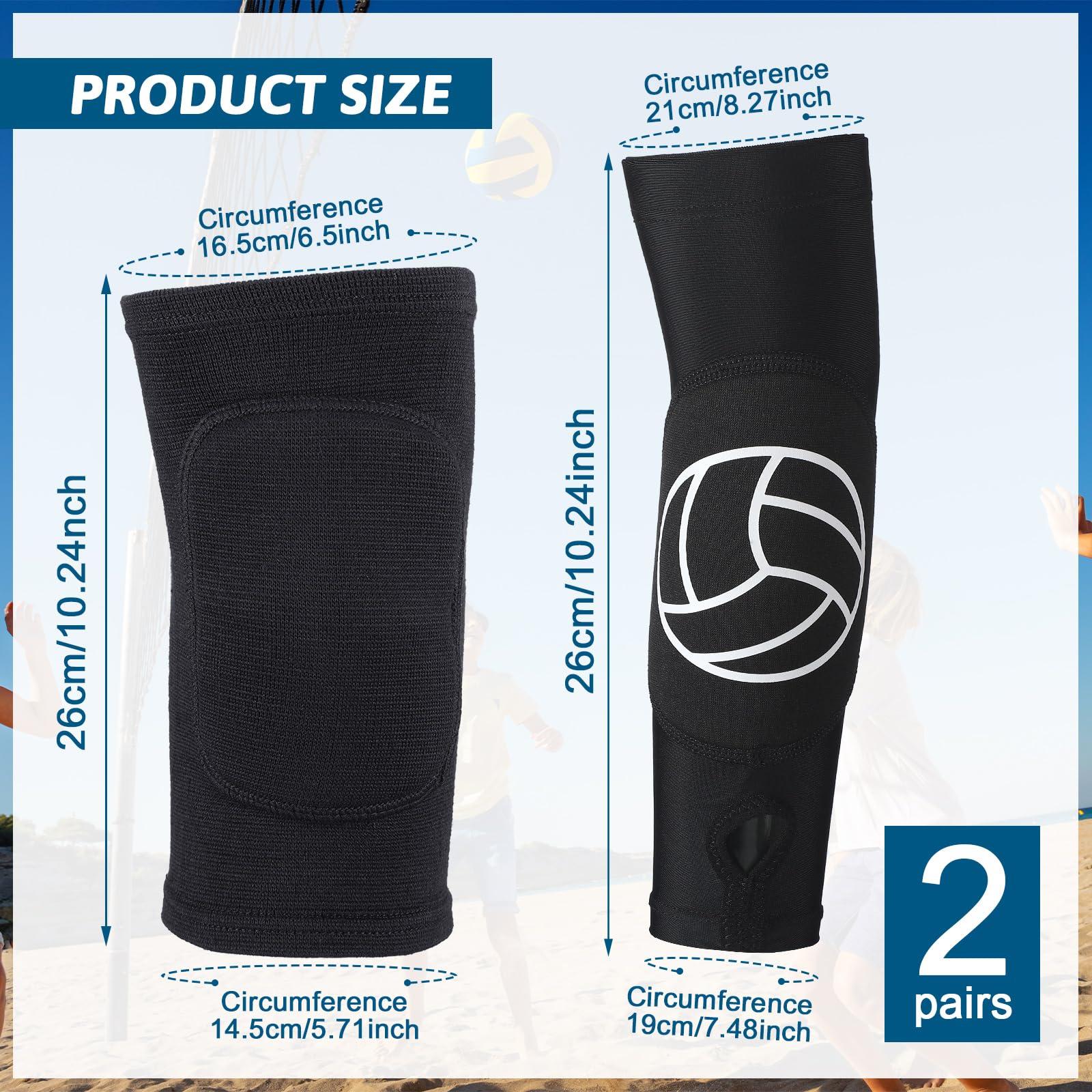 Hungdao Volleyball Knee Pads and Volleyball Arm Sleeves Volleyball Pad Volleyball Accessories Stuff Forearm Elbow Sleeve with Protection Pad Thumb Hole for Girl Women Teen Boy, Age 8-14 (Classic, 4 Pairs)