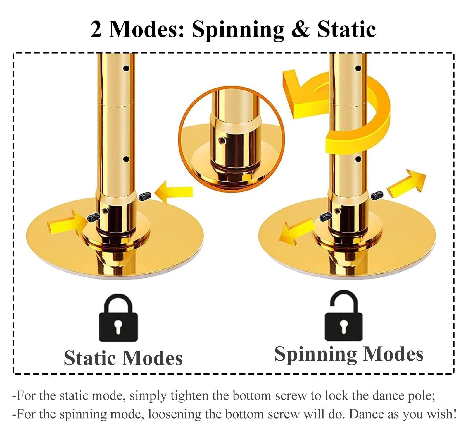 JYDQMOLS Adjustable Height Spinning Pole Gold Portable Dance Pole Kit, Heavy Duty Spinning Steel Pole Apartment Friendly, Living Room/Bedroom/Party Stripper Pole 7.2ft to 12.2ft(2.2M-2.7M(7.2FT-8.9FT))