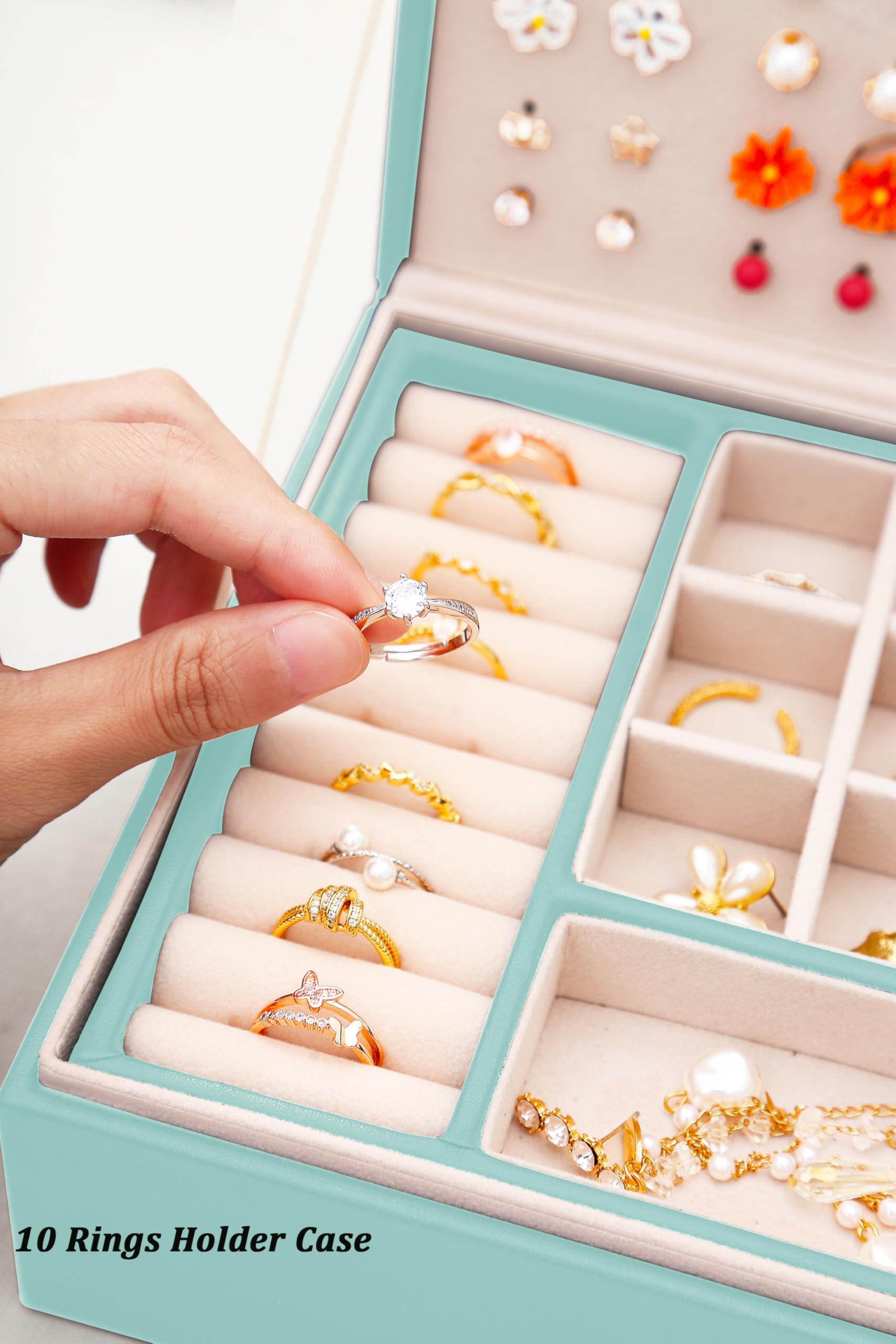 QBestry QBestry Girls Jewelry Box for Earrings Jewelry Organizer Box Teen Girls Earrings Organizer Jewelry Box Earring Holder Organizer Stud Earring Box for Girls Womens Jewelry Case Organizer Teal