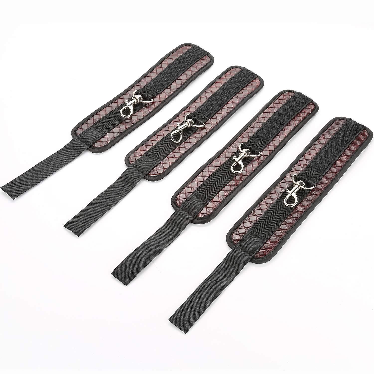 EXREIZST EXREIZST Black Expandable Spreader Bar with 4 Brown Adjustable Leather Straps Set Sports Aid Training Kit (Black and Brown)