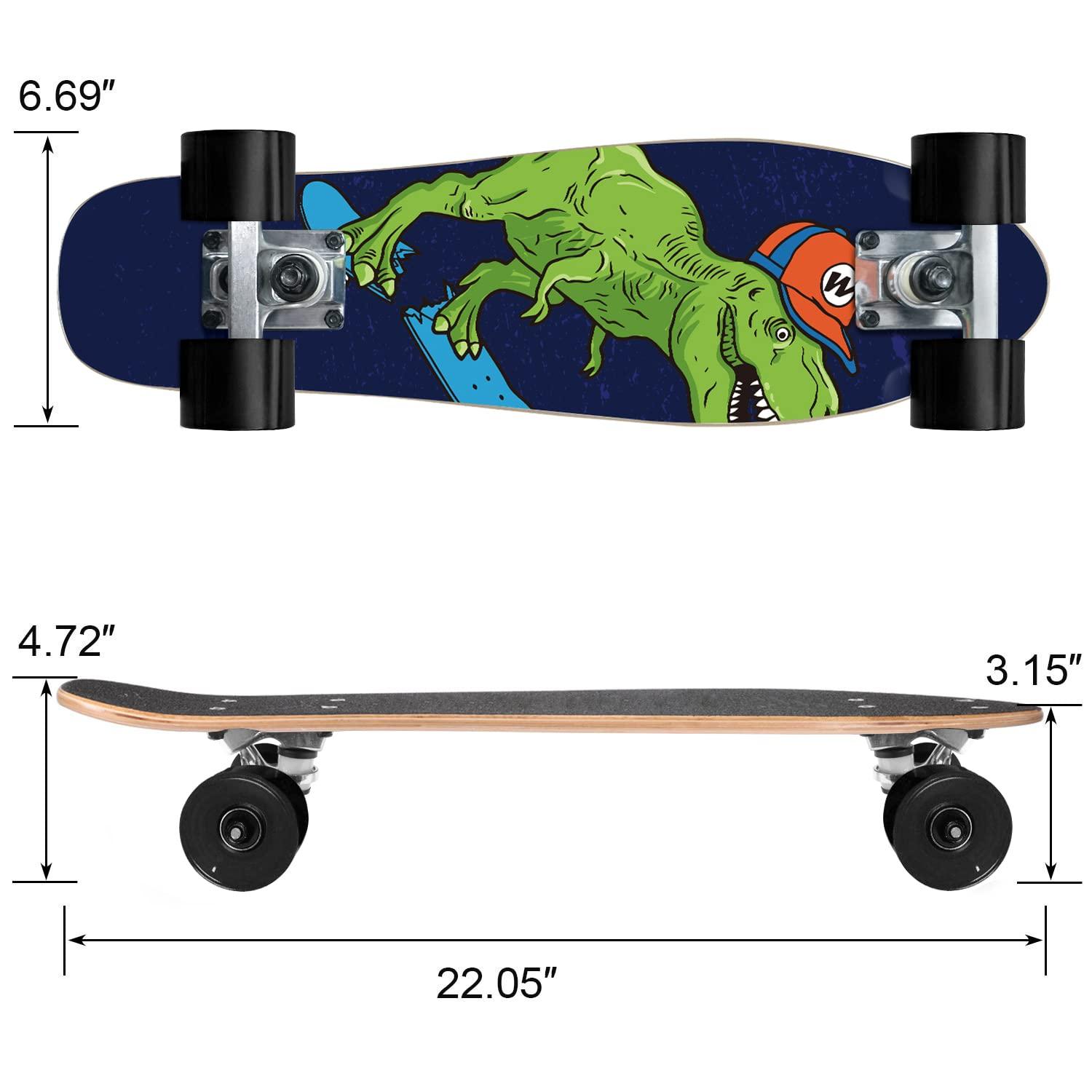 KO-ON KO-ON Skateboard Complete Skateboards 22 Inch Mini Cruiser Skateboards for Beginners Kids Boys and Girls (Castor T-Rex)