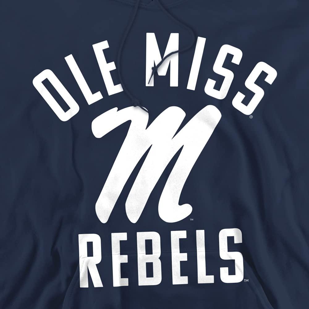 University of Mississippi University of Mississippi Ole Miss Official One Color Logo Unisex Adult Pull-Over Hoodie,Navy, 3X-Large