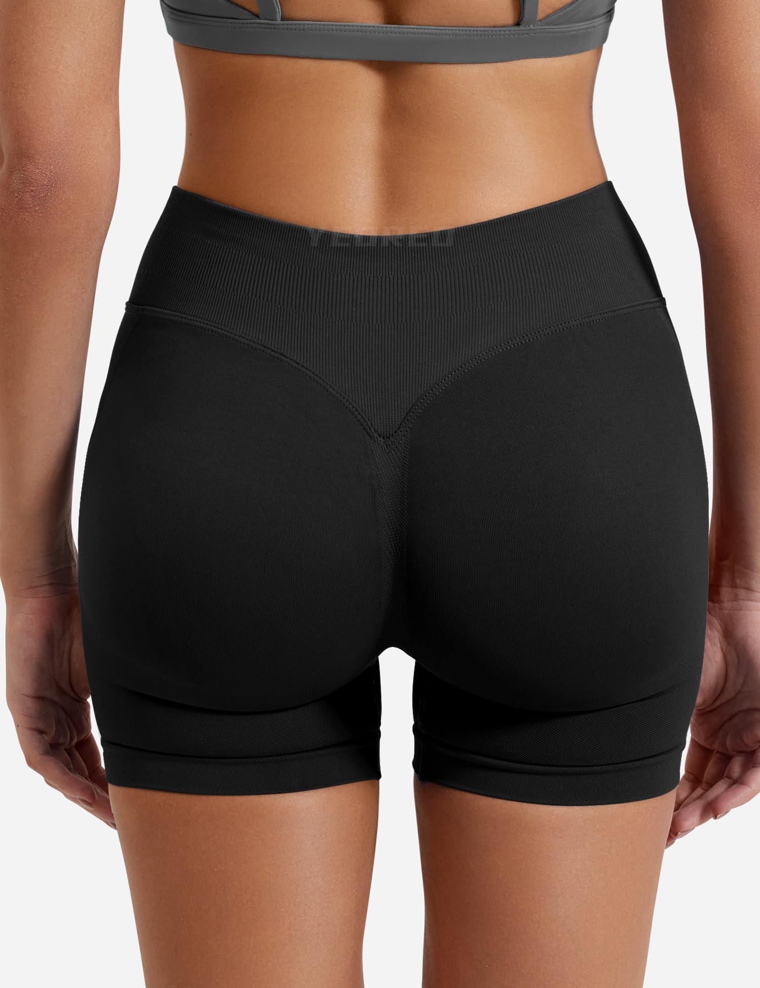 YEOREO YEOREO SoftHue Women Workout Gym Impact Shorts Hidden Scrunch Butt Lifting 2.5"/3.6"/4.5"/6" Seamless Shorts Black XXL
