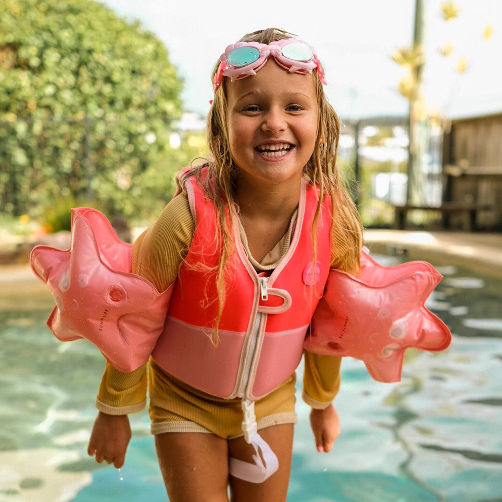 Sunnylife SUNNYLiFE Swim Vest - Constructed with Neoprene Plus a Secure Front Zip and Develop Water Confidence. | Toddler Swim Vest (Melody The Mermaid | Neon Strawberry, 1-2)