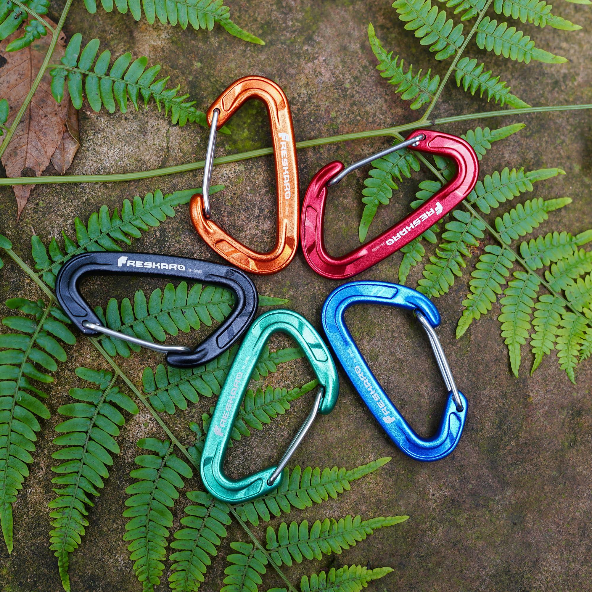 FresKaro FresKaro Wire gate Carabiner Clips, 15kN WireGate Caribeener Heavy Duty, Caribeaner Spring Snap Hooks, D ring, Strong, Lightweight, 4Pack for Keychain, Key, Gym, Outdoor Camping, Medium Size, Green