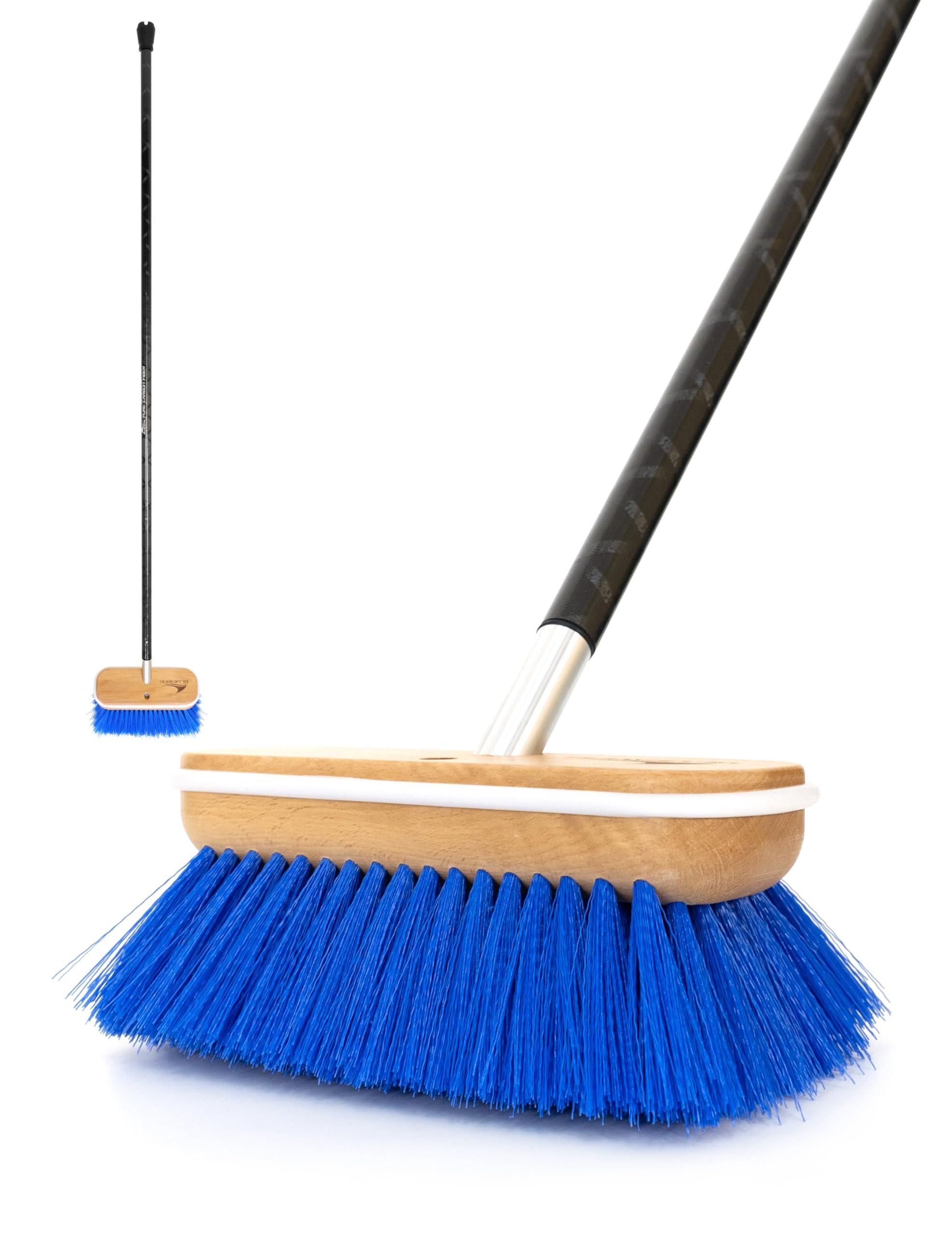 BLUEWING BLUEWING 6ft Heavy Duty Deck Brush with Carbon Fiber Long Handle and Hard Bristle Scrubbing Washing Brush Outdoor Boat Cleaning Brushing Tools Blue