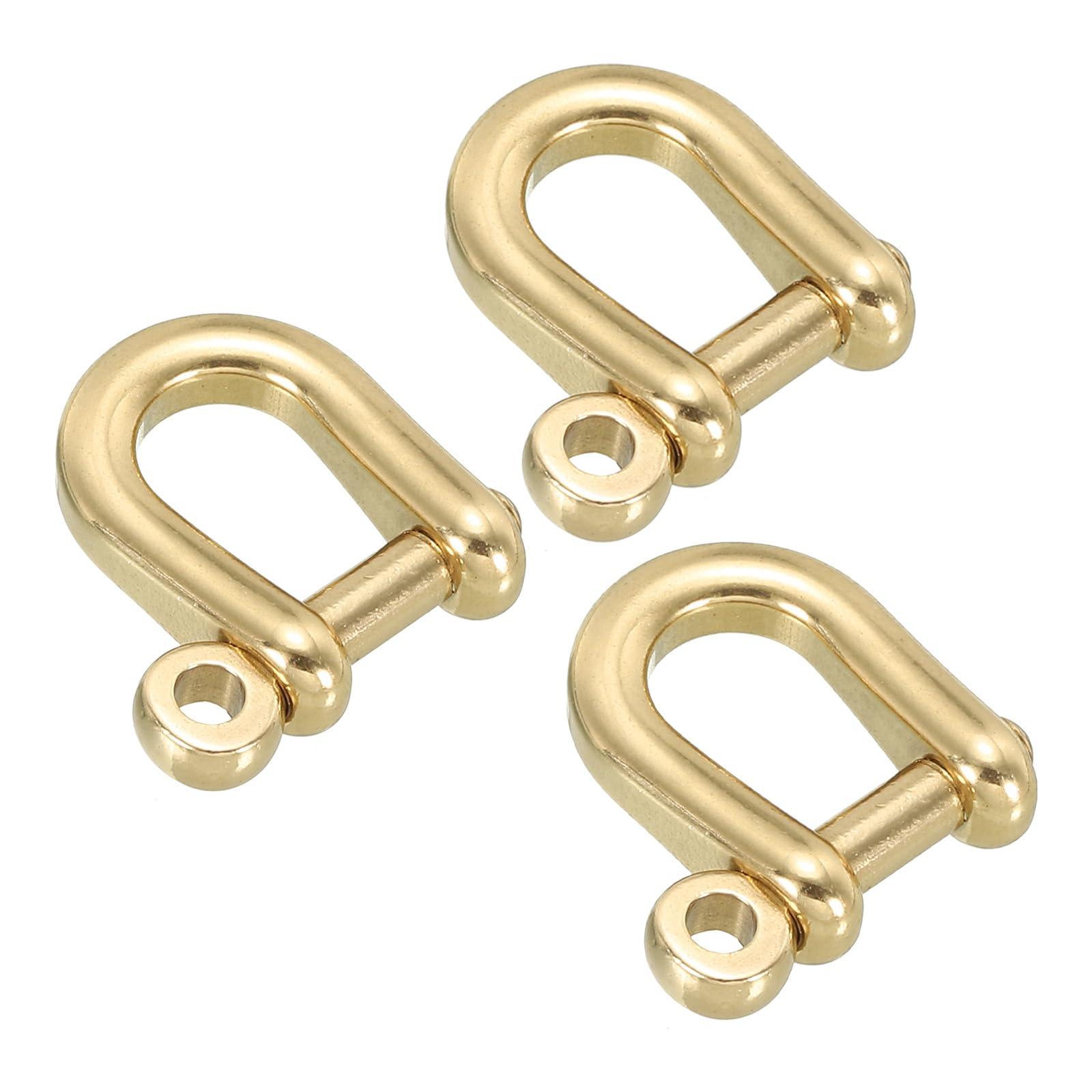 PATIKIL PATIKIL D-Ring Shackles, 3Pcs 1/4 Inch Inside Width Solid Brass U Shape Small Shackles for DIY Leather Craft Replacement