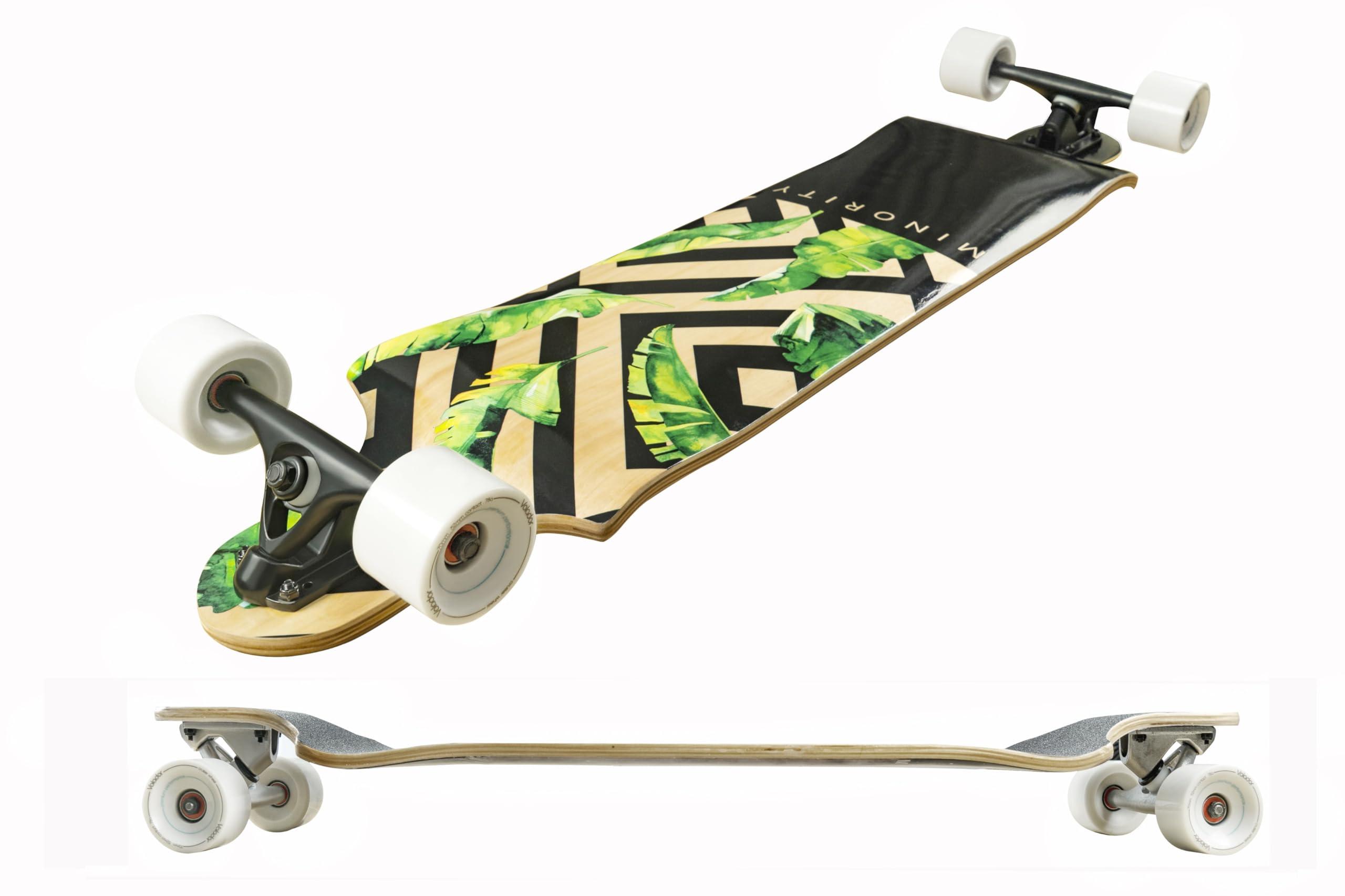 MINORITY MINORITY Downhill Maple Longboard Skateboard | 40-inch Drop Trough Deck | Made for Cruising Ride (Tropical)