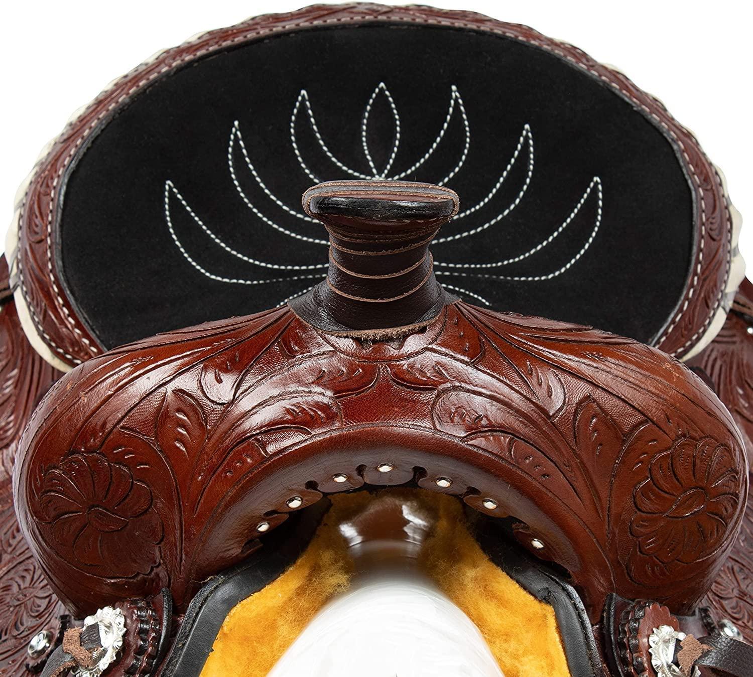 SHOWMEN CRAFT SHOWMEN CRAFT Barrel Racer Show Trail Riding Tooled Leather Western Saddle Tack Horse and Pony Size 14 Inches Seat
