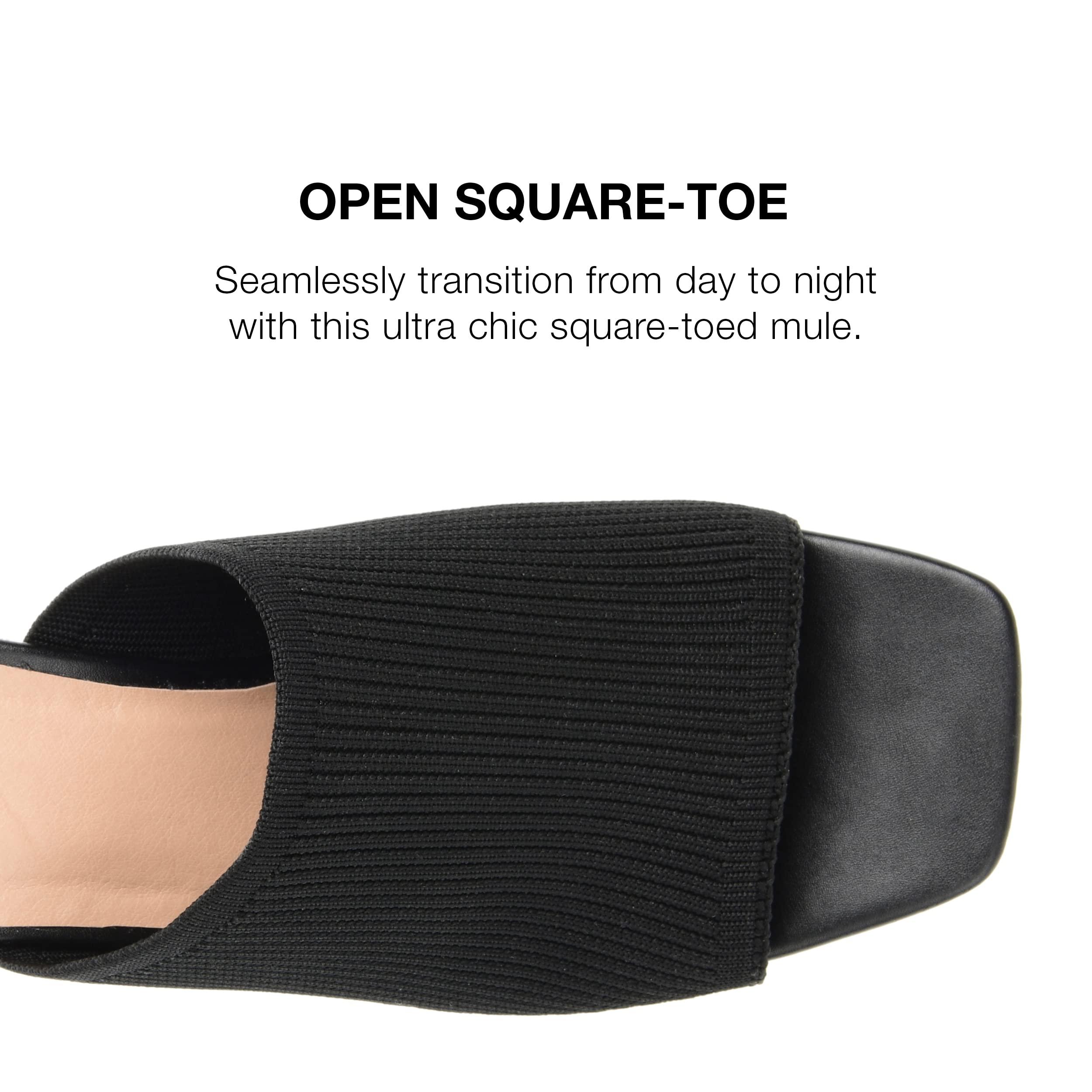 Journee Collection Journee Collection Square Open Toe Chunky Block Heel Knit Slip-On Pump for Women - Lorenna Heeled Fashion Mule - 9 W - Black
