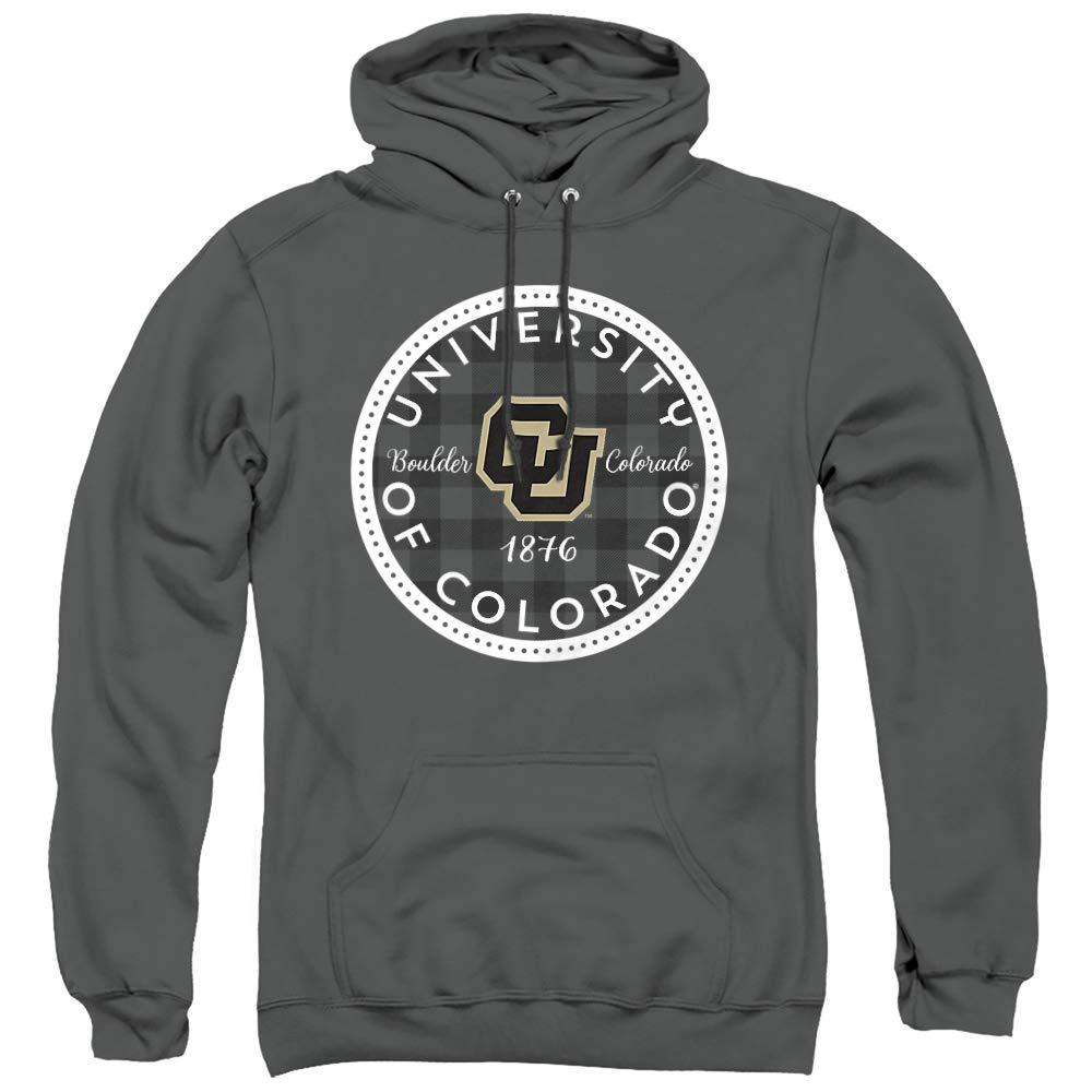 LOGOVISION University of Colorado Official Plaid Badge Unisex Adult Pull-Over Hoodie, Charcoal, X-Large