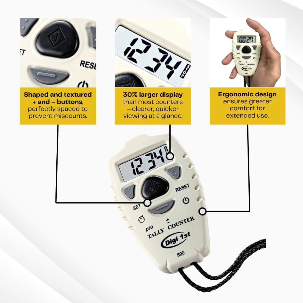 Digi 1st Digi 1st TC-890 Digital Tally Counter, Electronic Up Down Clicker Counter, Add/Subtract People Counter, Handheld Pitch Counter for Golf, Lap & Knitting (1-Pack)