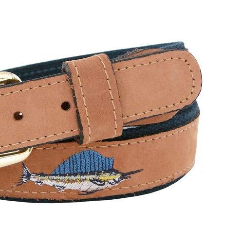 ZEP-PRO ZEP-PRO Men's Tan Leather Embroidered Sailfish Belt, 44-Inch, Tan/Navy