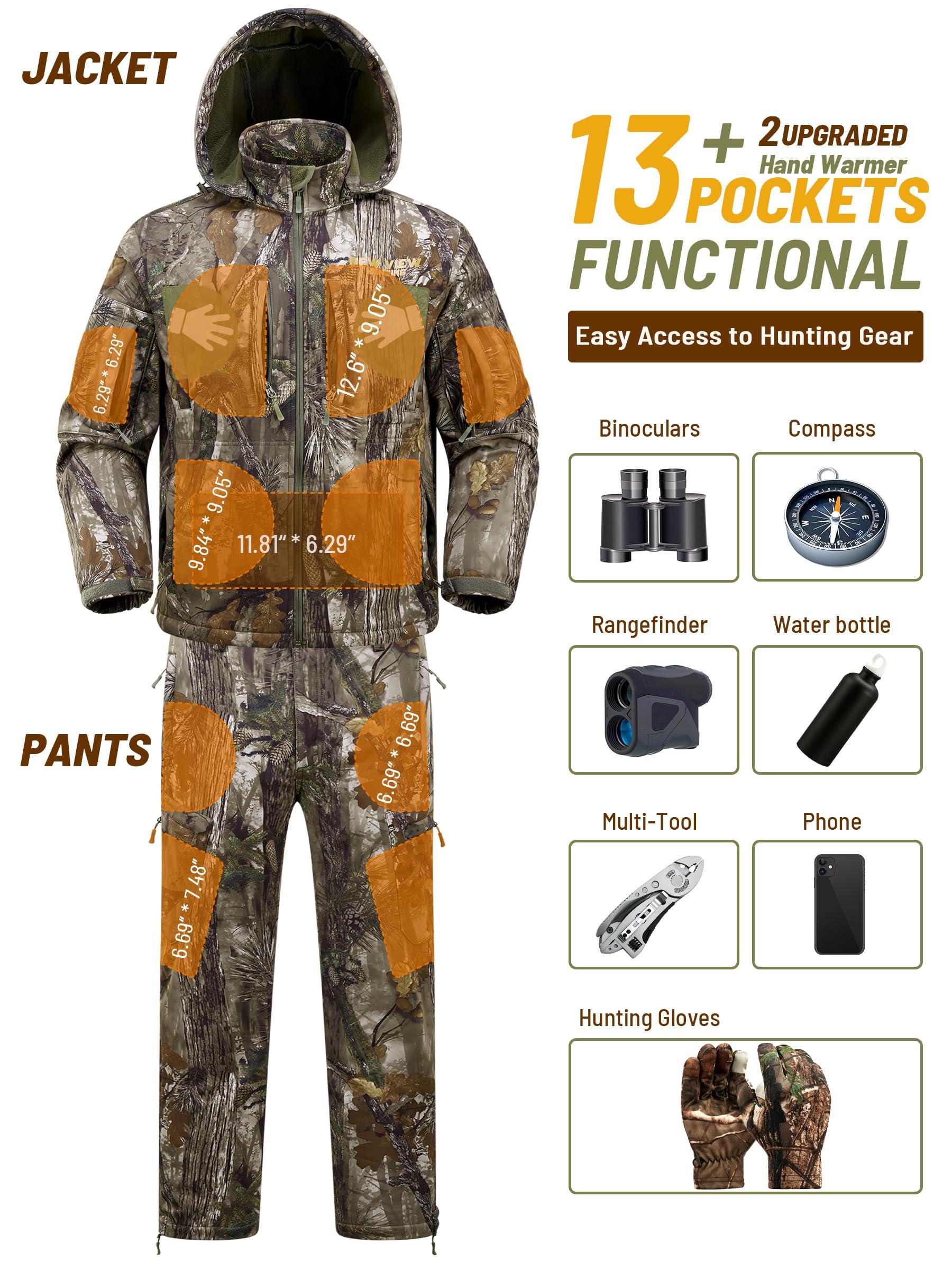 NEW VIEW NEW VIEW Camo Hunting Clothes for Men, Winter Warm Hunting Jacket and Pants,Fleece Lined Hunting Suit for Deer Duck Bow Hunts