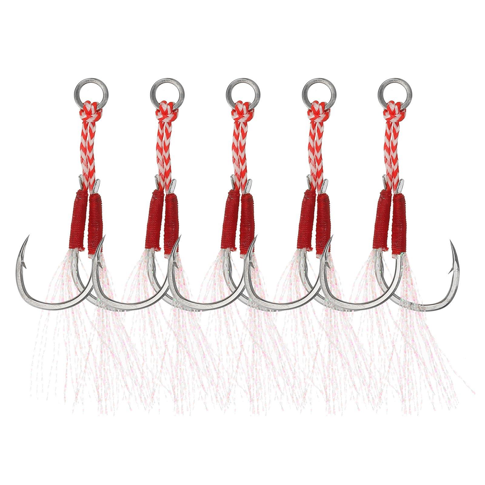 PATIKIL PATIKIL Double Fishing Assist Hooks Kit, 5 Pcs Glow Jigging Hook Slow Fast Fall Jigs Fishing Hooks for Vertical Jigging Lures, Green (18#, 2.8"x0.7")